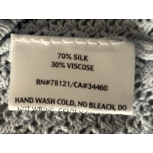 Eileen Fisher Cardigan Sweater Medium Baby Blue Open Front Drape Silk Linen - Picture 5 of 7